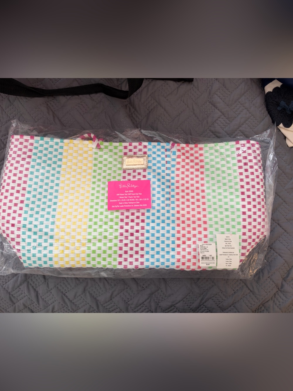 Lilly Pulitzer Multicolor Striped Woven Tote- Pink, Blue, Green, Yellow